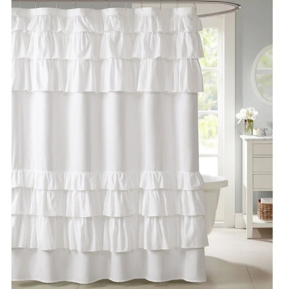 Shower Curtain Farmhouse White with Grace Ruffled 72